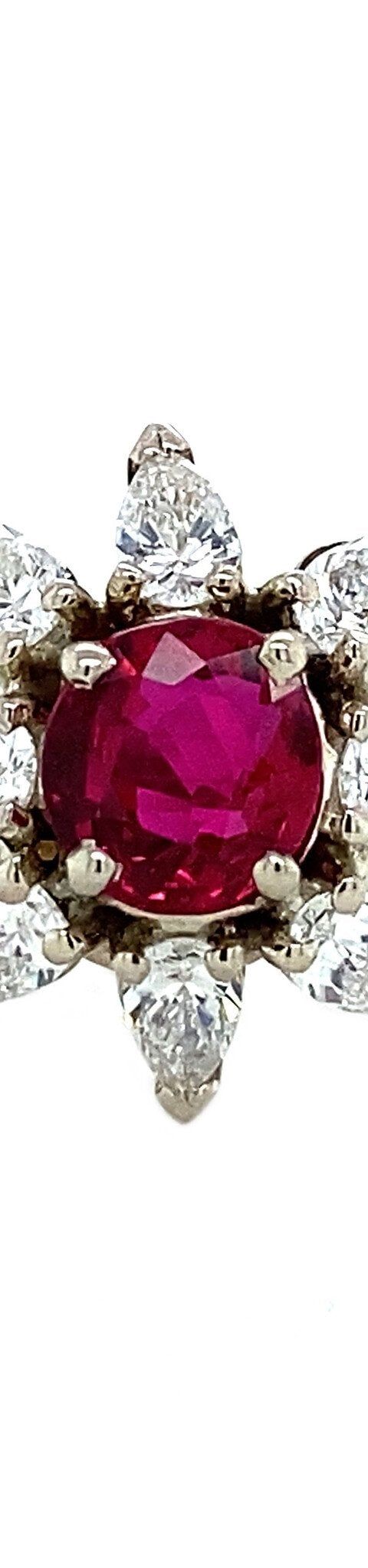 Vintage 18K White Gold Cluster Ring with Ruby and Diamond